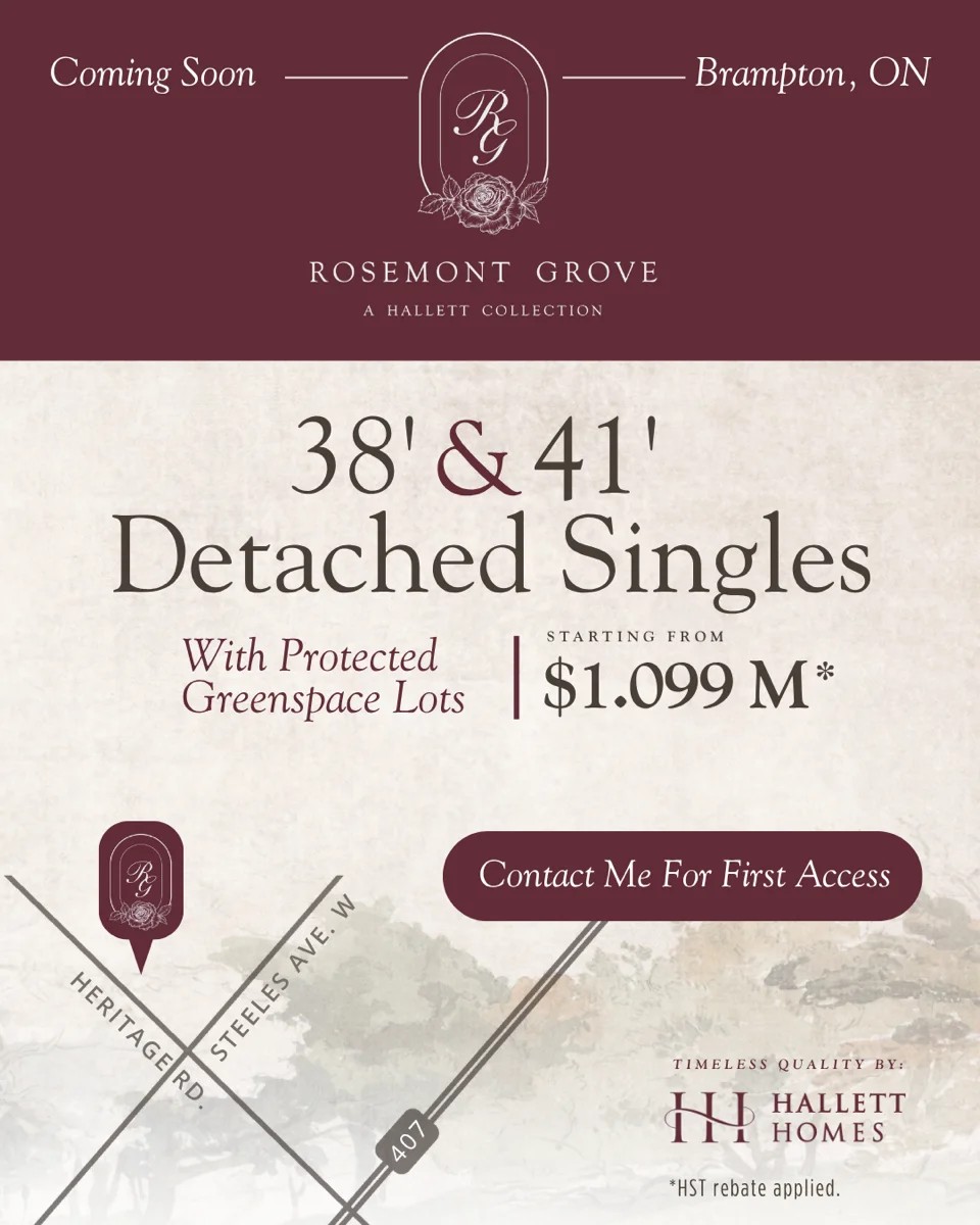 Rosemont Grove — 38' & 41' Detached Singles, starting from $1.099M, Heritage Rd. & Steeles Ave. W., Brampton