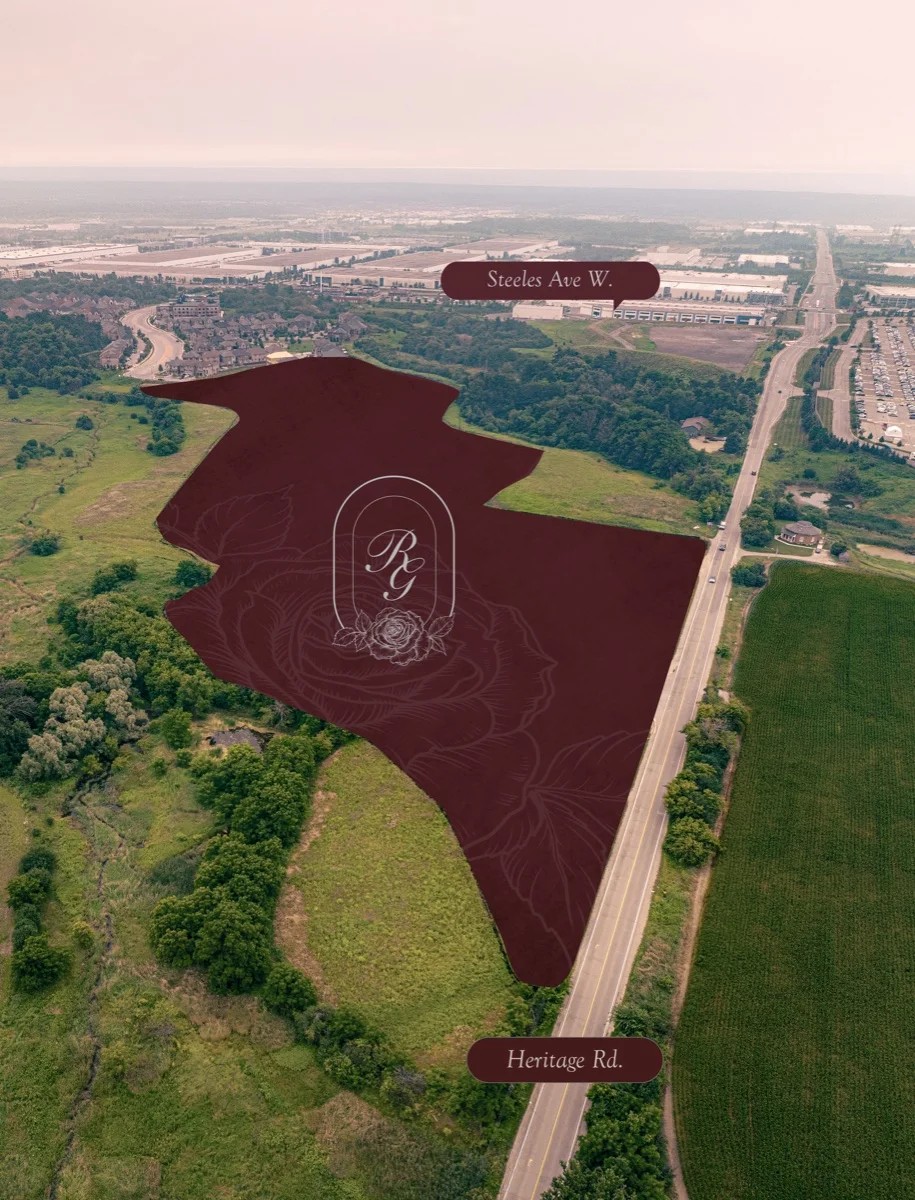 Aerial view of the Rosemont Grove site at Heritage Rd. and Steeles Ave. W., Brampton