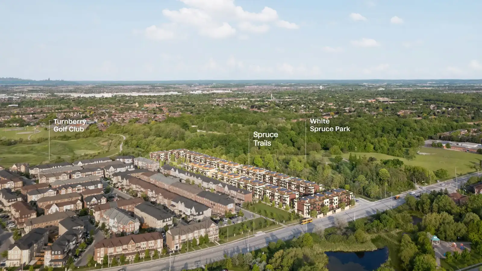 Aerial view of Spruce Trails between Turnberry Golf Club and White Spruce Park, North Brampton