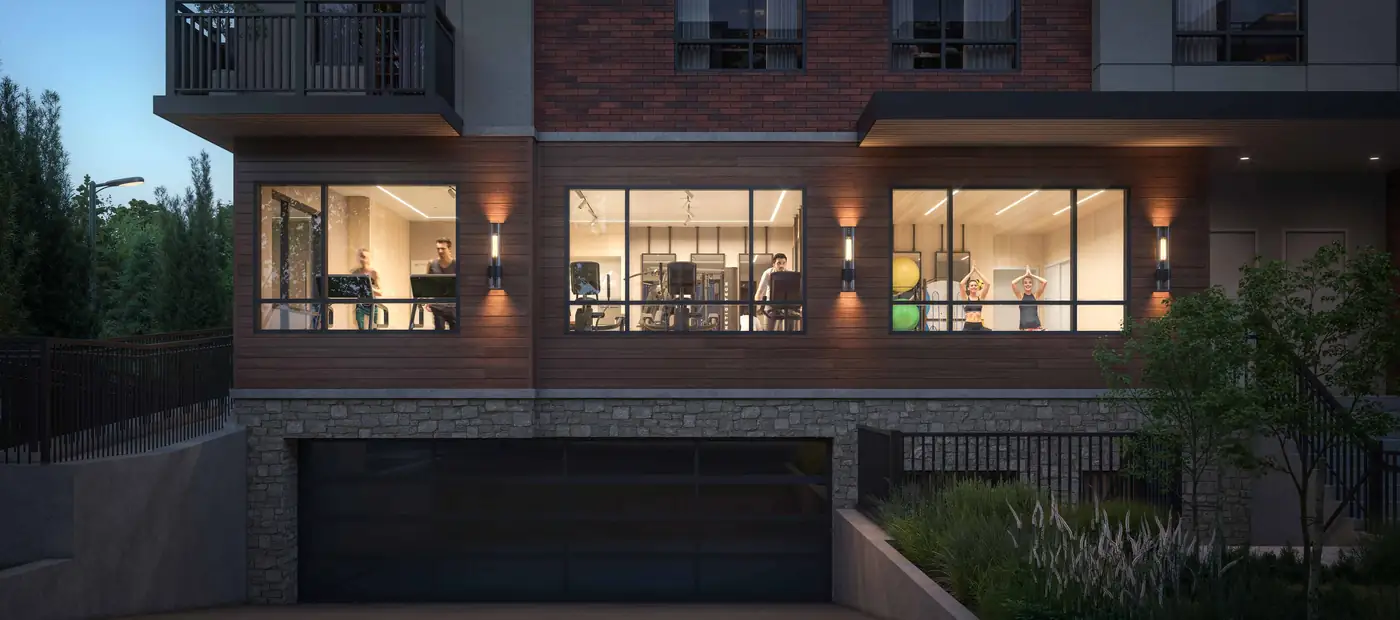 Spruce Trails townhomes at dusk, Heart Lake Brampton