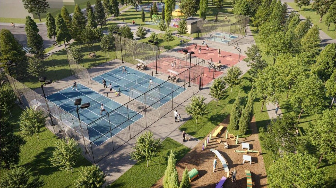 Tennis, basketball and pickleball courts rendering